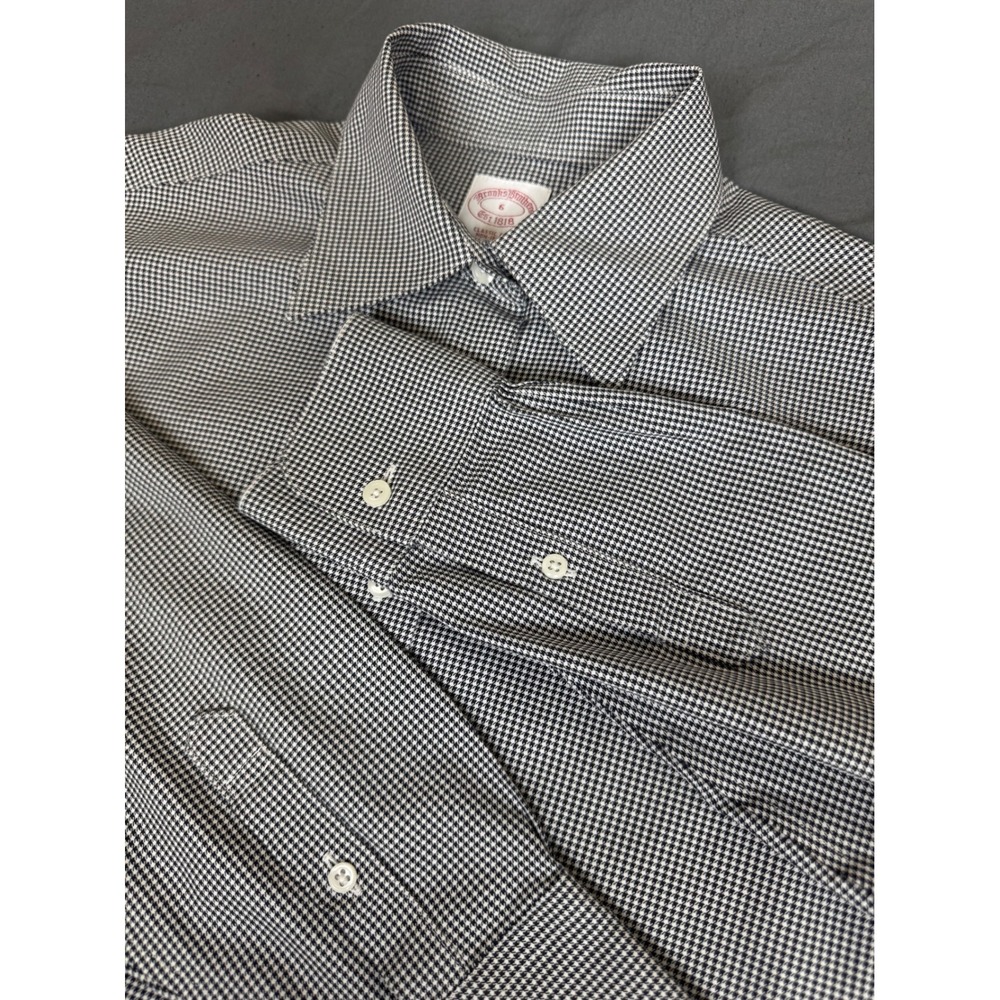 Brooks Brothers Youth Boys Size 6 Gingham Check Button Down Up Black White L/S‎